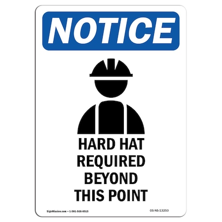 Signmission OSHA Notice Sign, Hard Hat Required With Symbol, 10in X 7in Rigid Plastic, 7" W, 10" H, Portrait OS-NS-P-710-V-13250